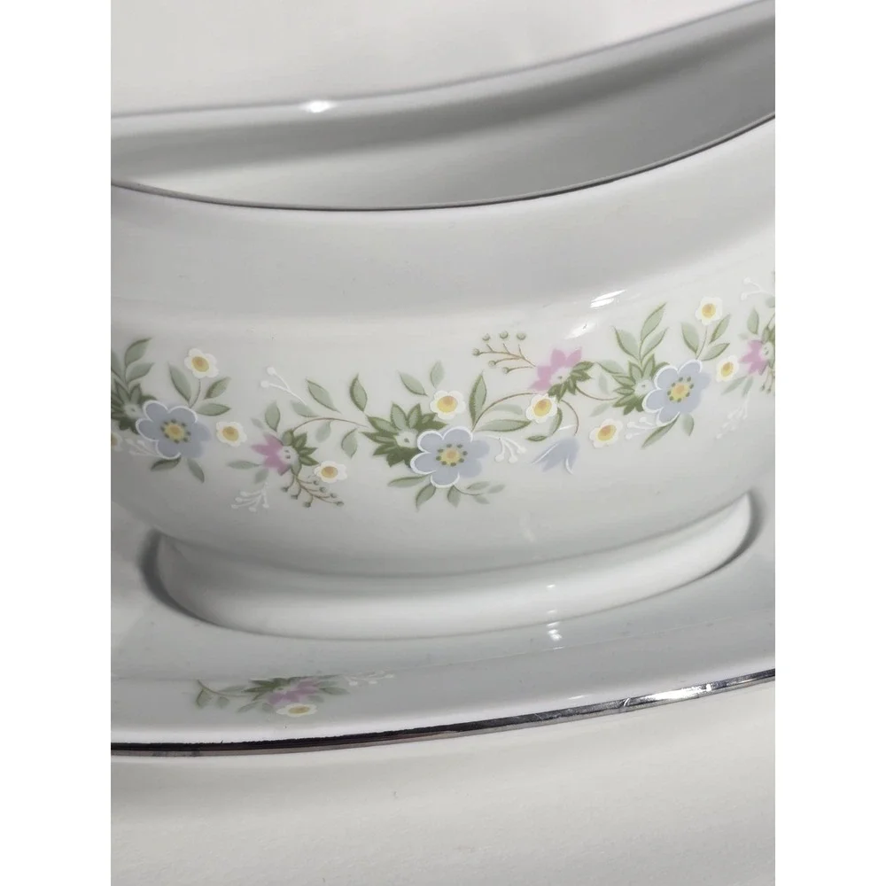 Vintage Johann Haviland Bavaria Germany Gravy Boat Floral Platinum